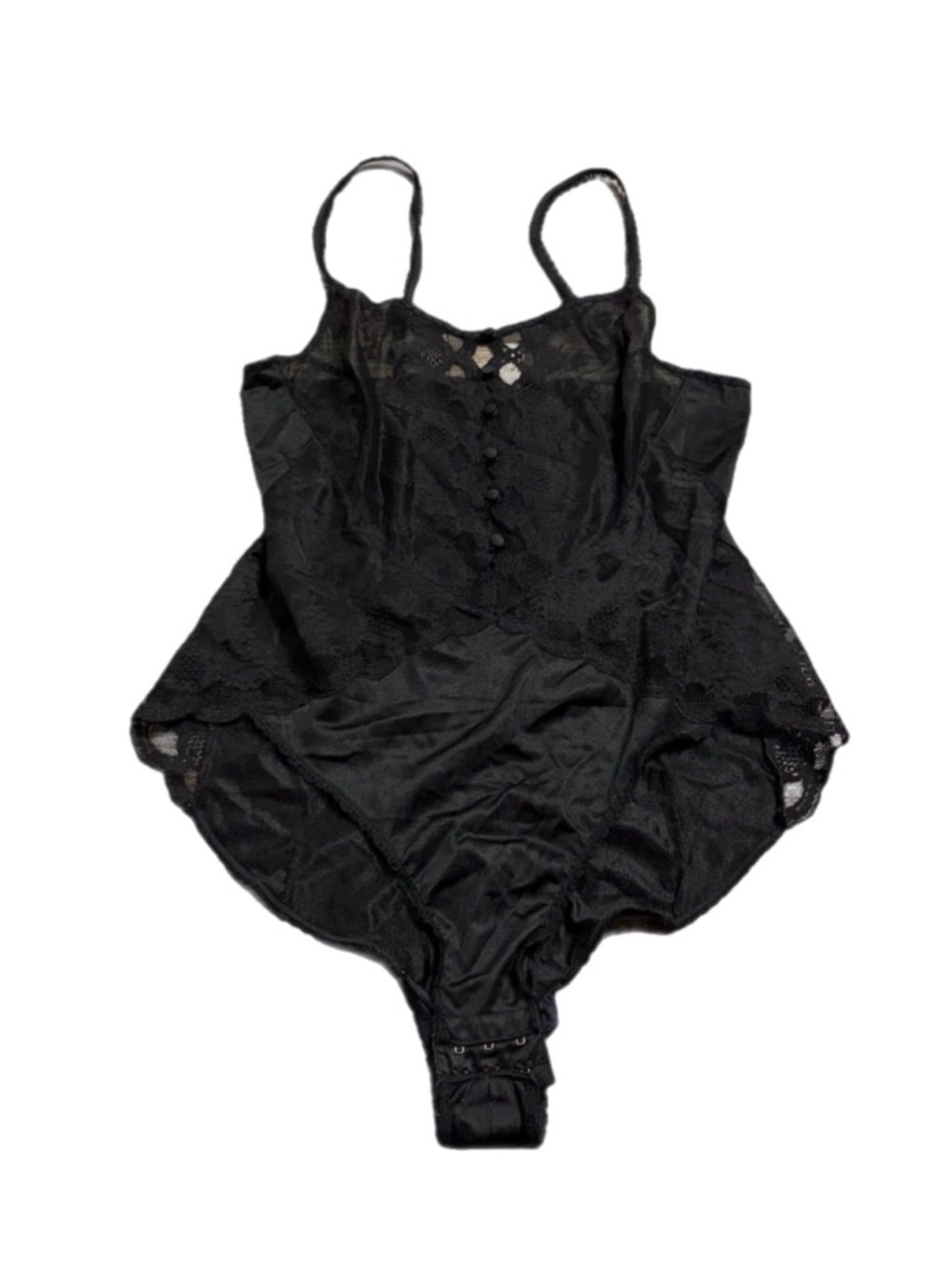 60s/70s European Vintage Irma La Douce Lace Panel Button Bodysuit (Black) Size M